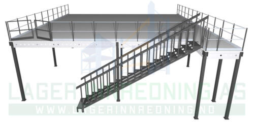 MESANIN MED UTENPÅLIGGENDE TRAPP MED INNSTEGSPLATTFORM HØYRE- J